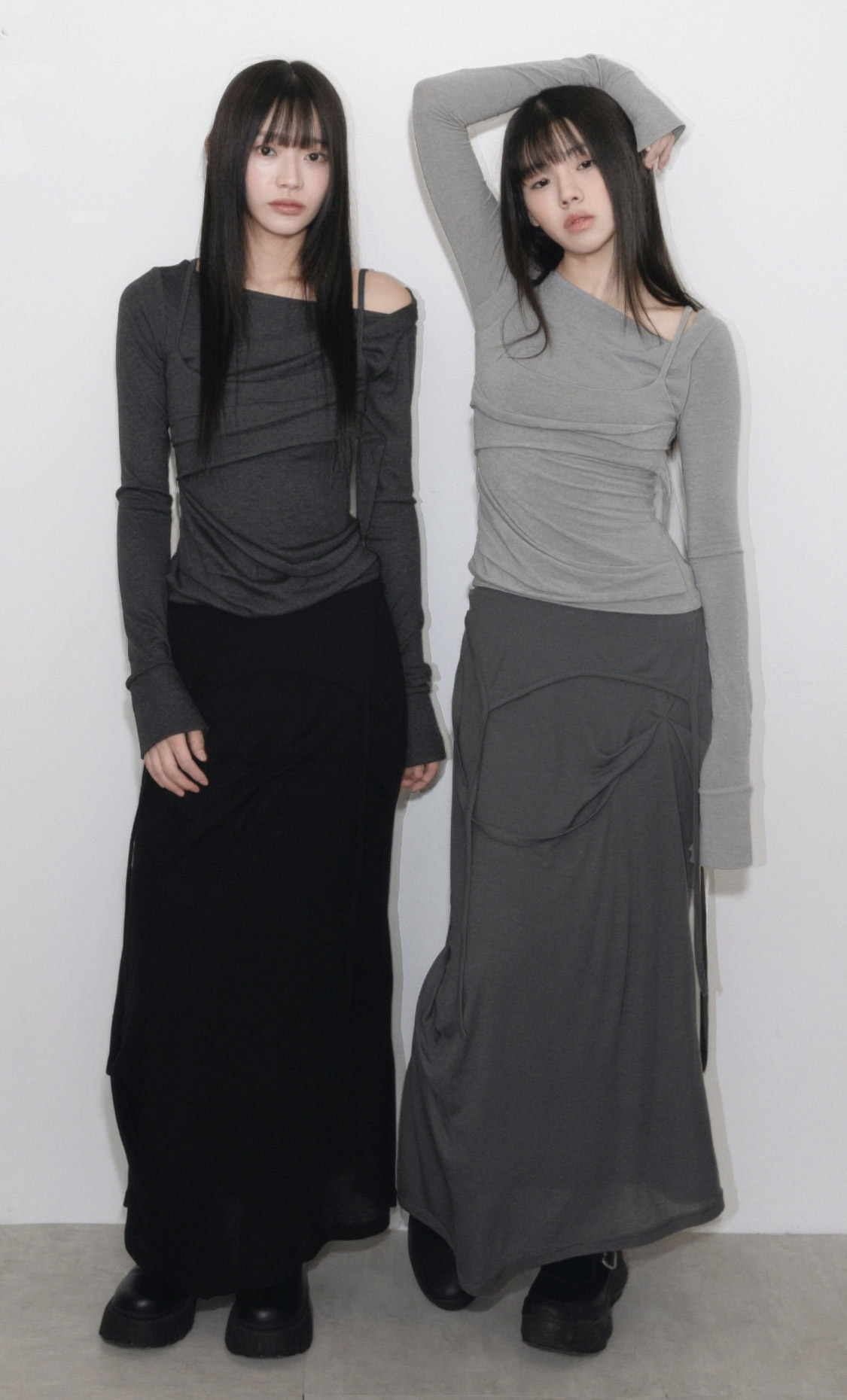 FLAREUP アシンメトリードレープレイヤードスカート 【MUSINSA】 MUSINSA